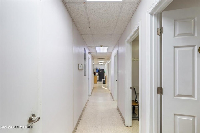 hall featuring a paneled ceiling