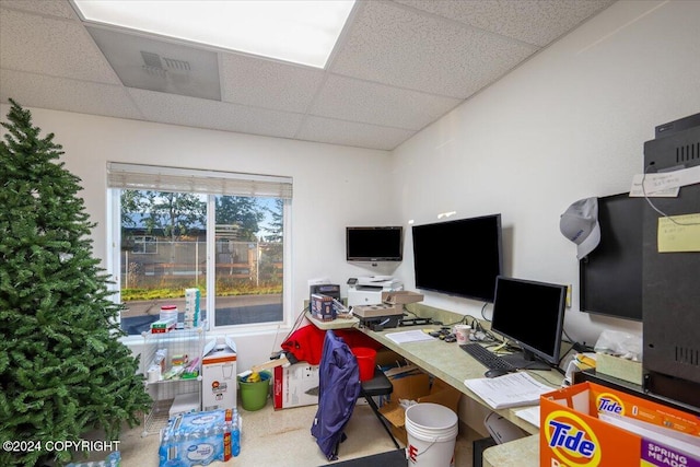 office featuring a paneled ceiling