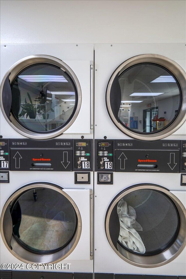 3462 S Big Lake Rd, Big Lake, AK 99623 - clothes washing area with stacked washing machine and dryer