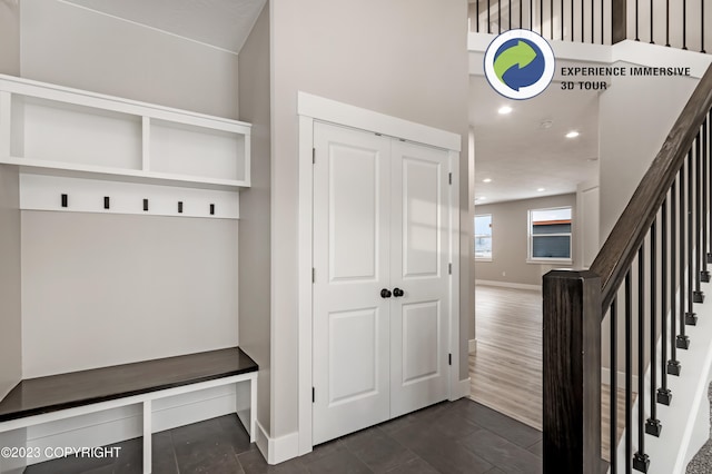 mudroom featuring dark hardwood / wood-style flooring