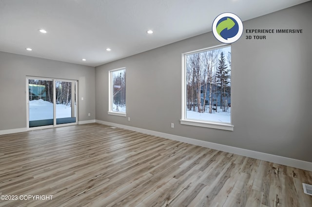 unfurnished room with light wood-type flooring and a wealth of natural light