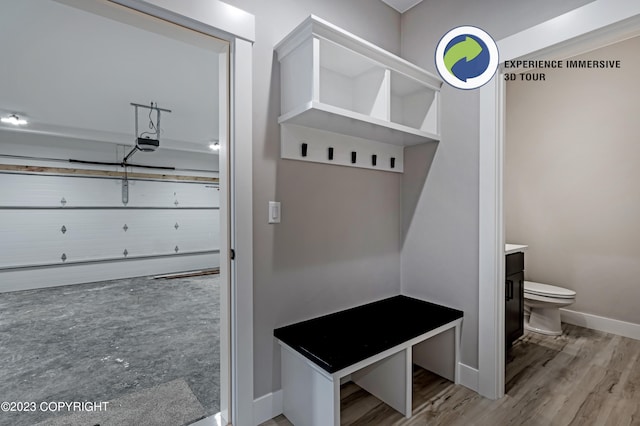 mudroom with light hardwood / wood-style flooring