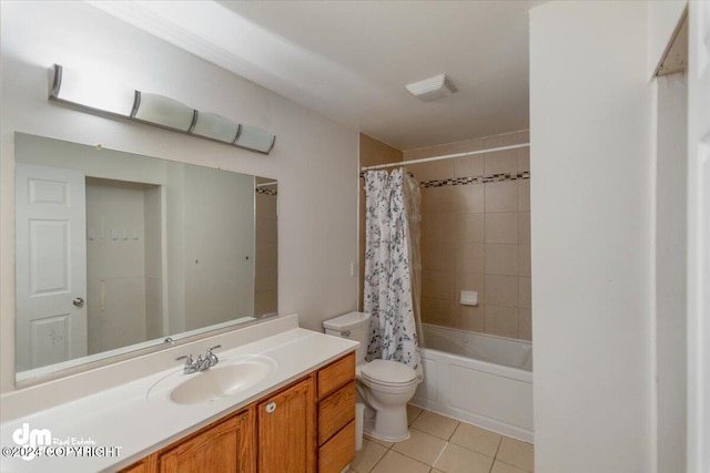 full bathroom with tile patterned flooring, vanity, toilet, and shower / tub combo