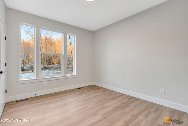 spare room with light wood-type flooring