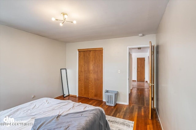 bedroom featuring a closet and dark wood-type flooring