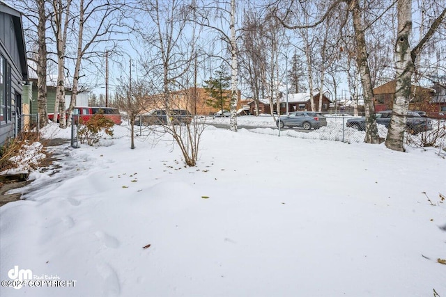 view of yard layered in snow