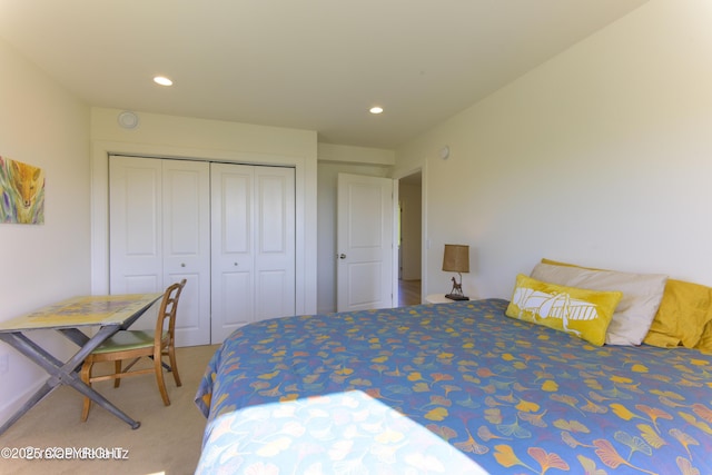 4760 Craftsman Rd, Homer, AK 99603 - bedroom featuring light colored carpet, a closet, and recessed lighting