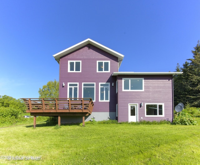 4760 Craftsman Rd, Homer, AK 99603 - back of property featuring a wooden deck and a lawn