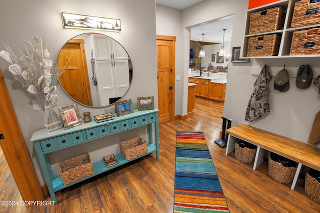 34184 House Dr, Soldotna, AK 99669 - mudroom with wood finished floors and baseboards