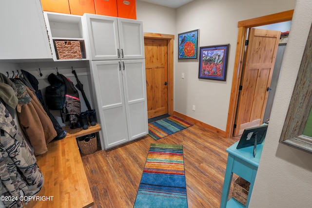 34184 House Dr, Soldotna, AK 99669 - mudroom featuring wood finished floors and baseboards