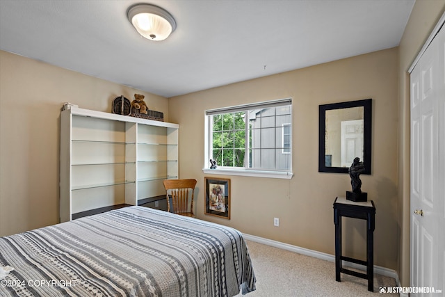 carpeted bedroom featuring a closet