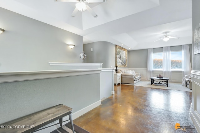 living room with ceiling fan