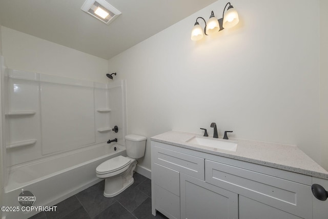 4980 Kelsi Loop, Wasilla, AK 99654 - full bath with tile patterned floors, visible vents, toilet, shower / washtub combination, and vanity