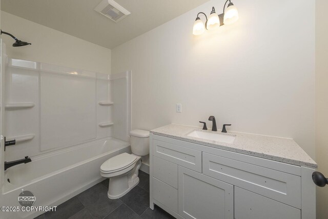 4980 Kelsi Loop, Wasilla, AK 99654 - full bath with tile patterned floors, visible vents, toilet, shower / tub combination, and vanity