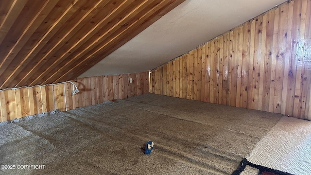 68537 Veater Ave, Ninilchik, AK 99639 - additional living space with wooden walls, carpet floors, and vaulted ceiling
