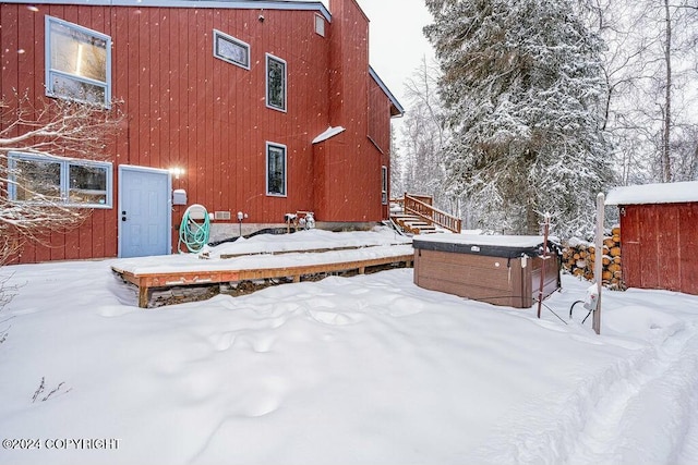 exterior space featuring a hot tub