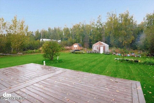 5169 Reliance Rd, Wasilla, AK 99654 - deck with a yard and a storage shed