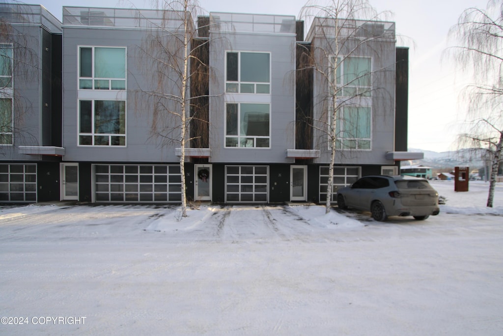 view of snow covered building