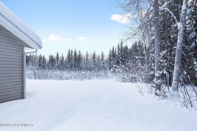 view of yard layered in snow