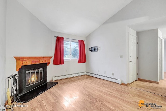 living room with lofted ceiling and wood-type flooring