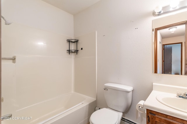 full bathroom with washtub / shower combination, vanity, and toilet