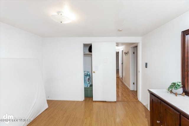 interior space with light hardwood / wood-style floors and a closet