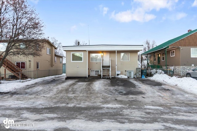 view of snow covered property