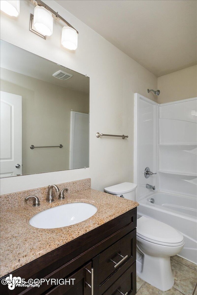 full bathroom with vanity, tile patterned flooring, toilet, and shower / bath combination