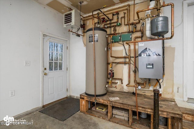 utility room with water heater