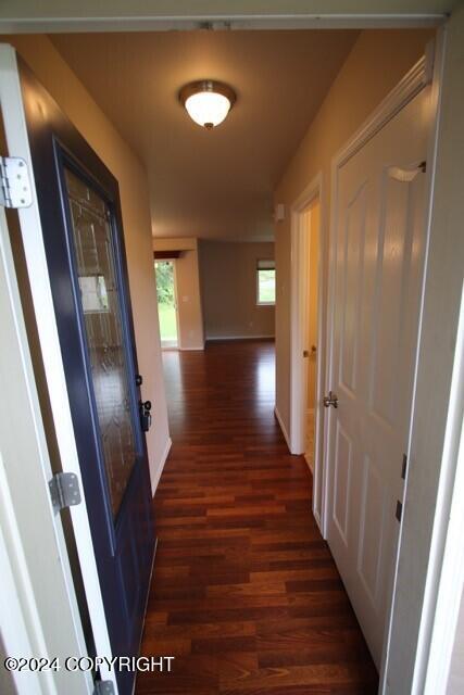 hallway featuring dark wood-type flooring