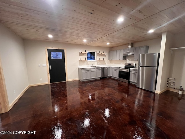 kitchen featuring stainless steel appliances, gray cabinets, and sink