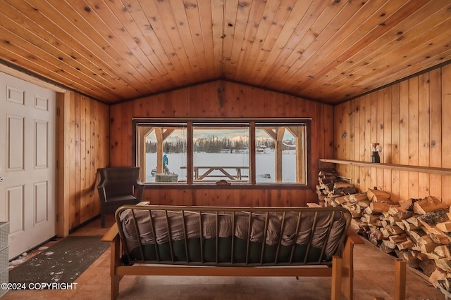 bedroom with wooden ceiling and vaulted ceiling