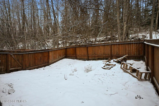 view of yard layered in snow