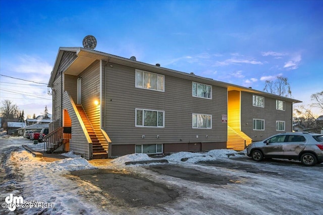 view of snow covered property