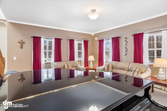 living room featuring ornamental molding