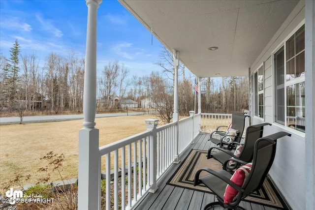 deck featuring a porch