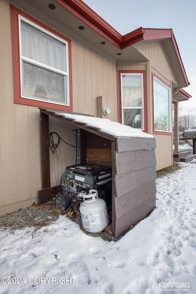 view of snow covered property