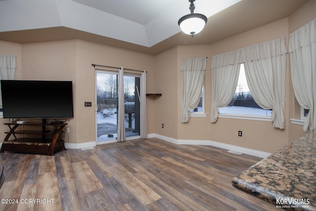 interior space with dark hardwood / wood-style floors