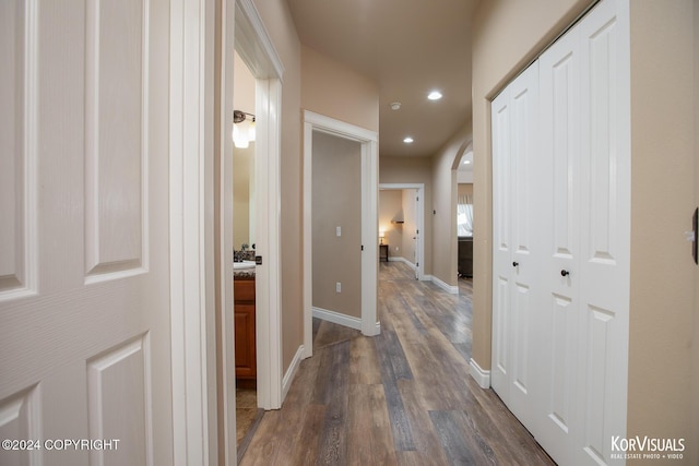 hall featuring dark hardwood / wood-style floors