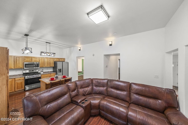 living room with dark wood-type flooring