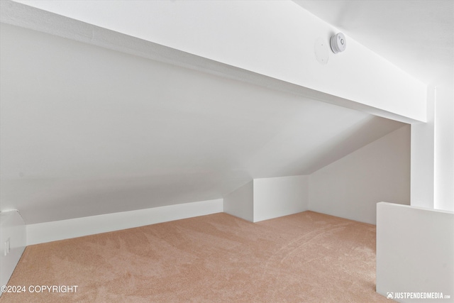 bonus room with light colored carpet and vaulted ceiling