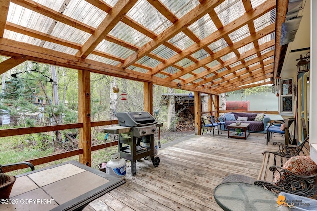 13718 E 1st St, Talkeetna, AK 99676 - wooden deck featuring outdoor lounge area and a grill