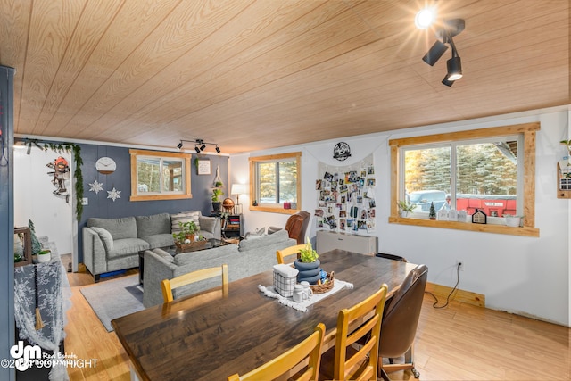 dining room featuring wooden ceiling and light wood-type flooring