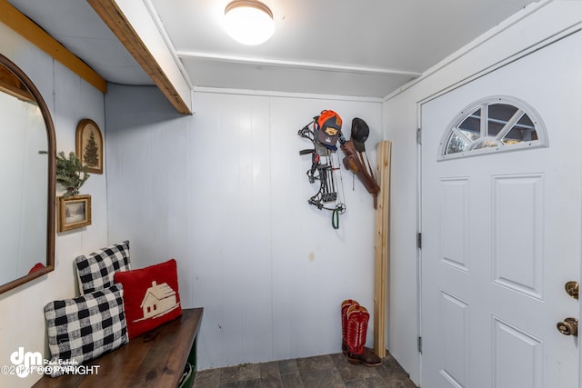 interior space with wood walls