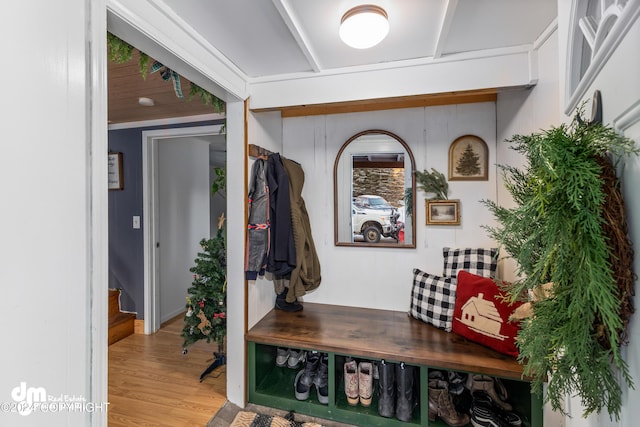 mudroom with hardwood / wood-style floors