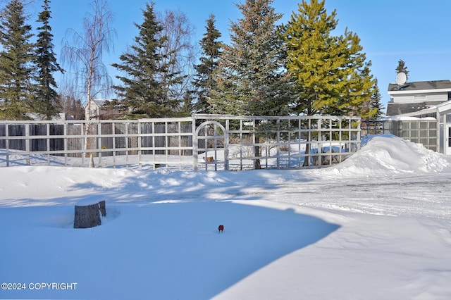 view of yard covered in snow