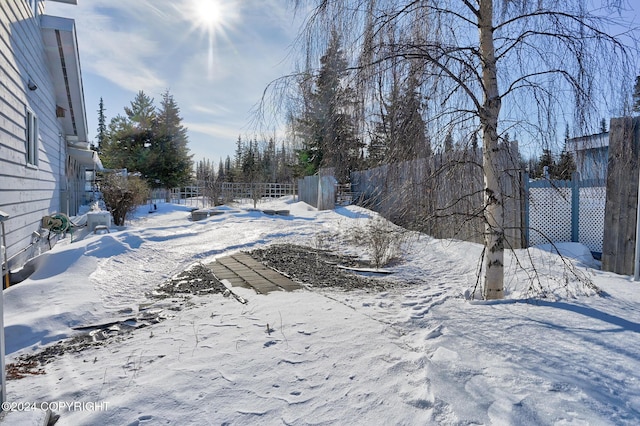 view of yard layered in snow