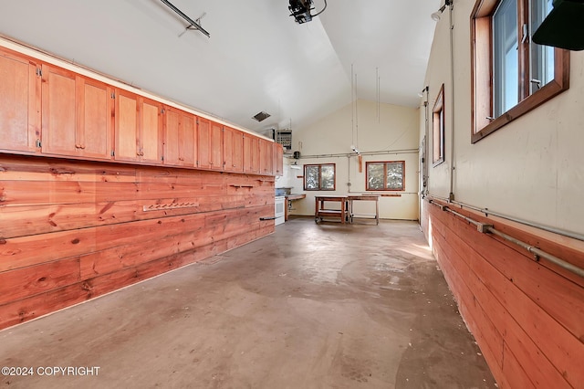 garage with wooden walls