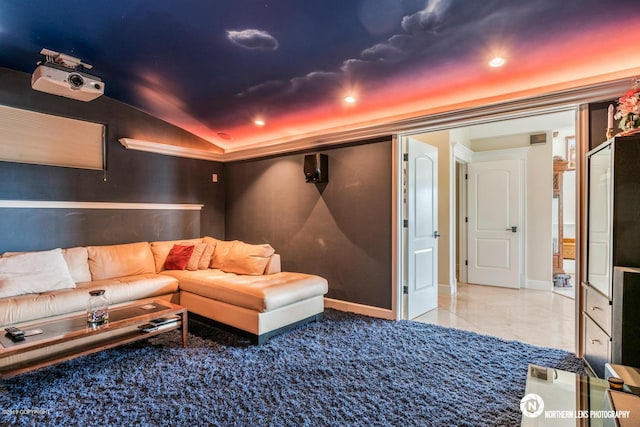 16643 Woods Pointe Cir, Anchorage, AK 99516 - home theater featuring lofted ceiling and recessed lighting