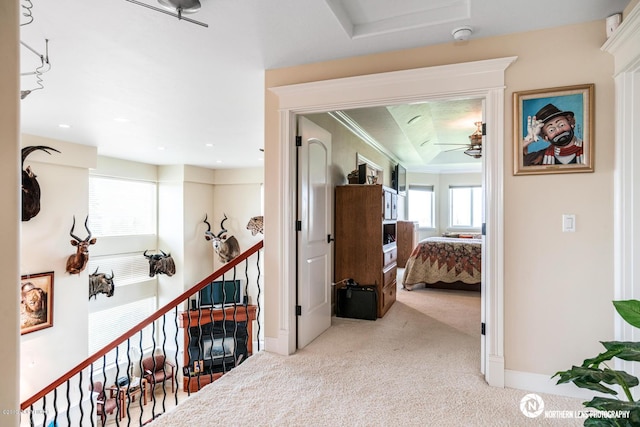 16643 Woods Pointe Cir, Anchorage, AK 99516 - corridor with carpet floors and ornamental molding